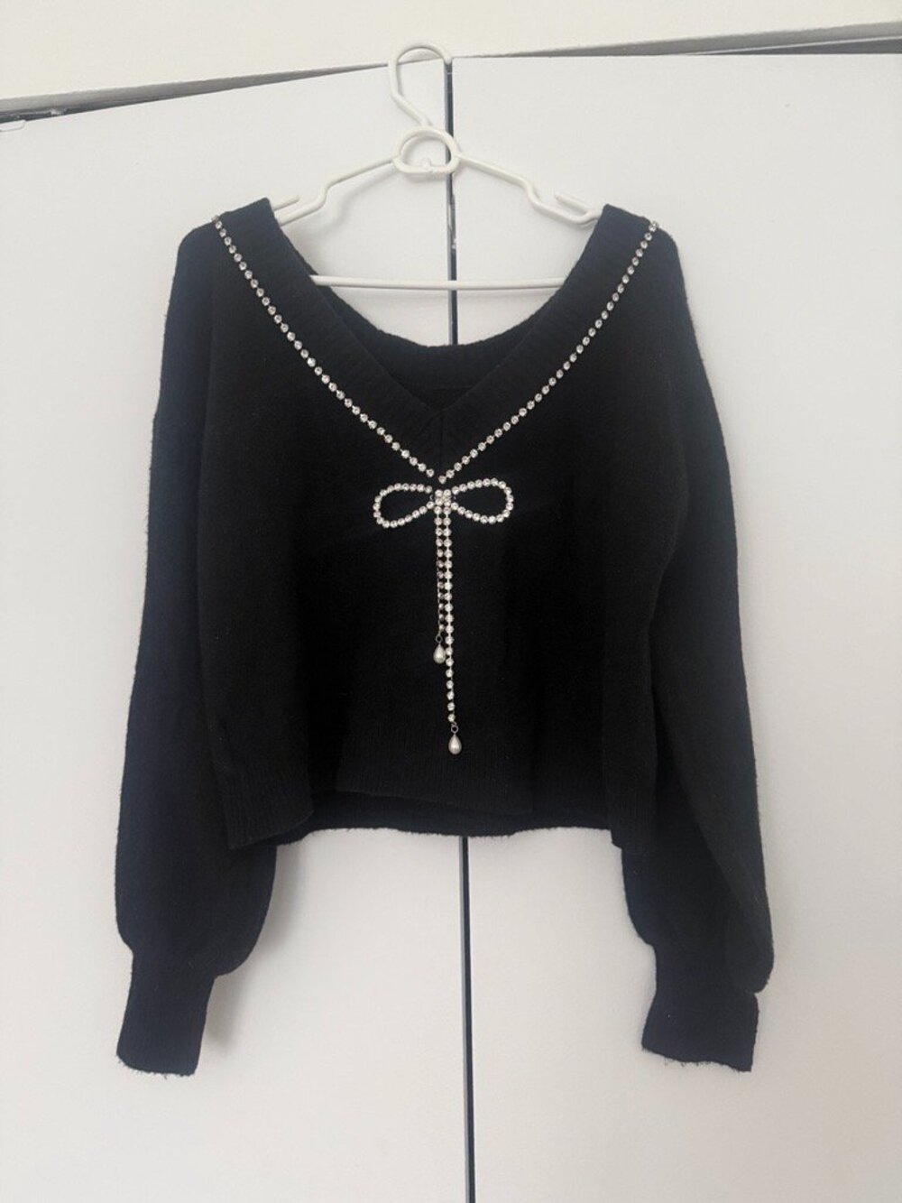 Express Rhinestone Bow Convertible Sweater - NWT Size Small